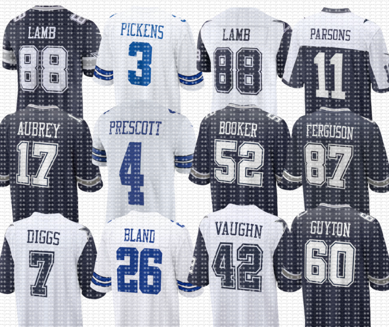 nfl Cowboys Jerseys Emmitt Smith Roger Staubach Dak Prescott CeeDee Lamb Micah Parsons George Pickens Trevon Diggs Tyler Booker Brandon Aubrey DaRon Bland Football