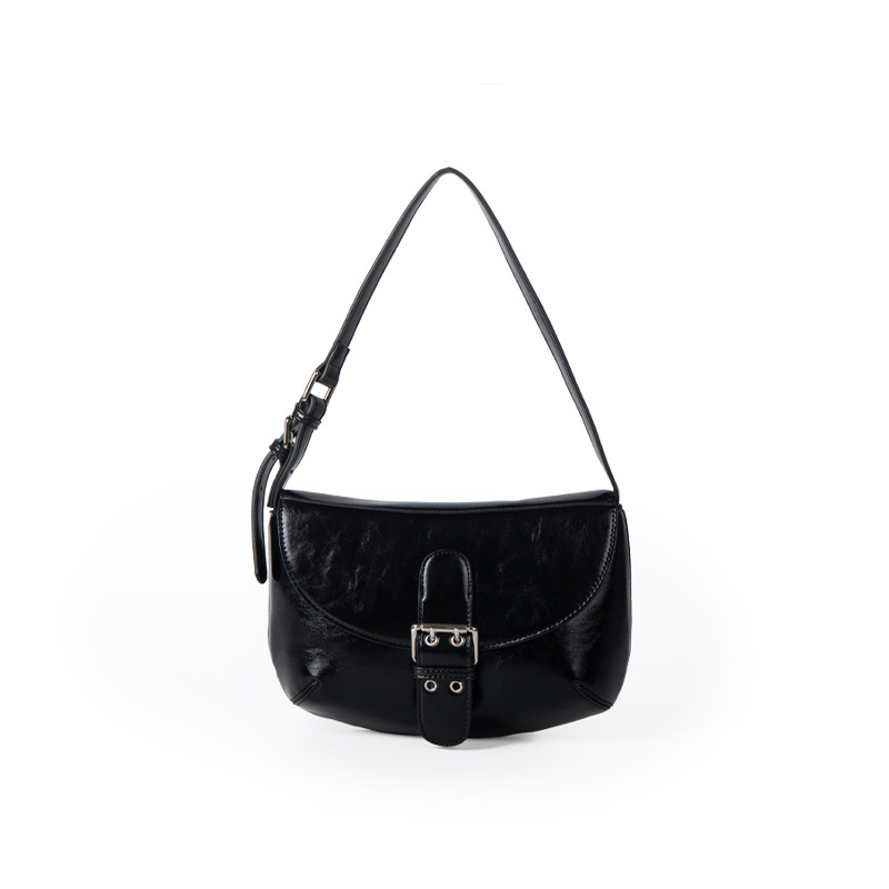 2025 Korean-Style New Small And Niche Retro For Women Shoulder High-Quality Texture Women's Handbag Shiny Patent Leather Underarm Bag