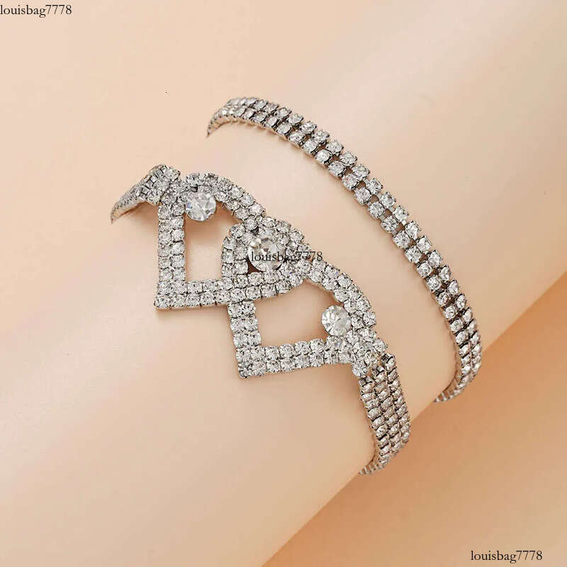 New fashion style exaggerated dia studded heart-shaped ankle chain two-piece set, light temperament foot accessories