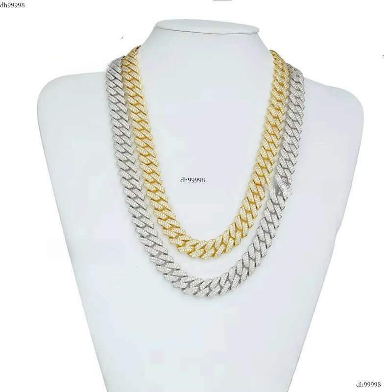 Iced Out Hip Hop Vvs1 2 Rows 14mm Miami Necklace Sterling Sier Dia Moissanite Cuban Link Chain