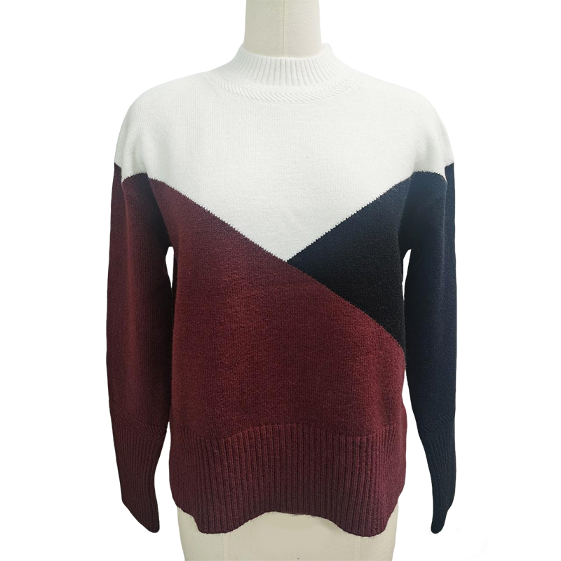 Women's Blouses & Shirts Women's Color Block Turtleneck Sweater - Loose Fit Knit Pullover with White, Rust & Lavender Panels AS24-0225