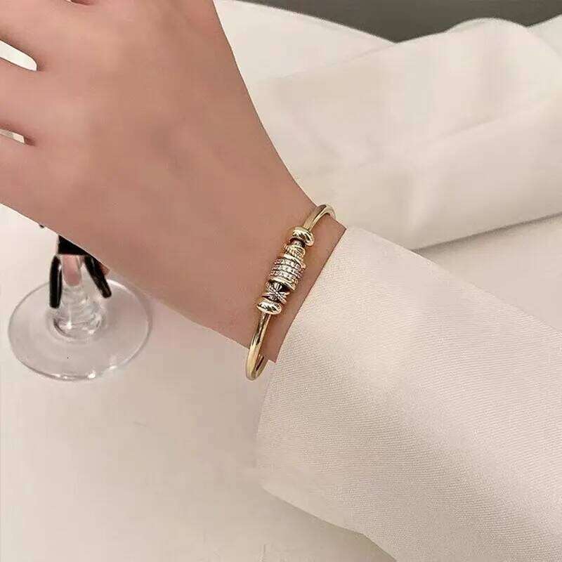 Gold Bangle Copper Material Cubic Zircon Stone Rhodium Plated Size Adjustable Cuff Bracelet Girl Fashion