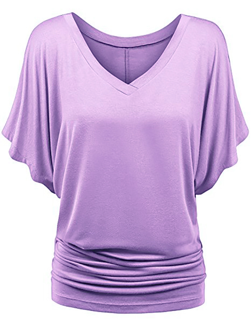 K2282 Batwing Sleeve T-shirt for women, large size, loose V-neck short-sleeved top, popular across the border, comfortable and breathable, multiple si
