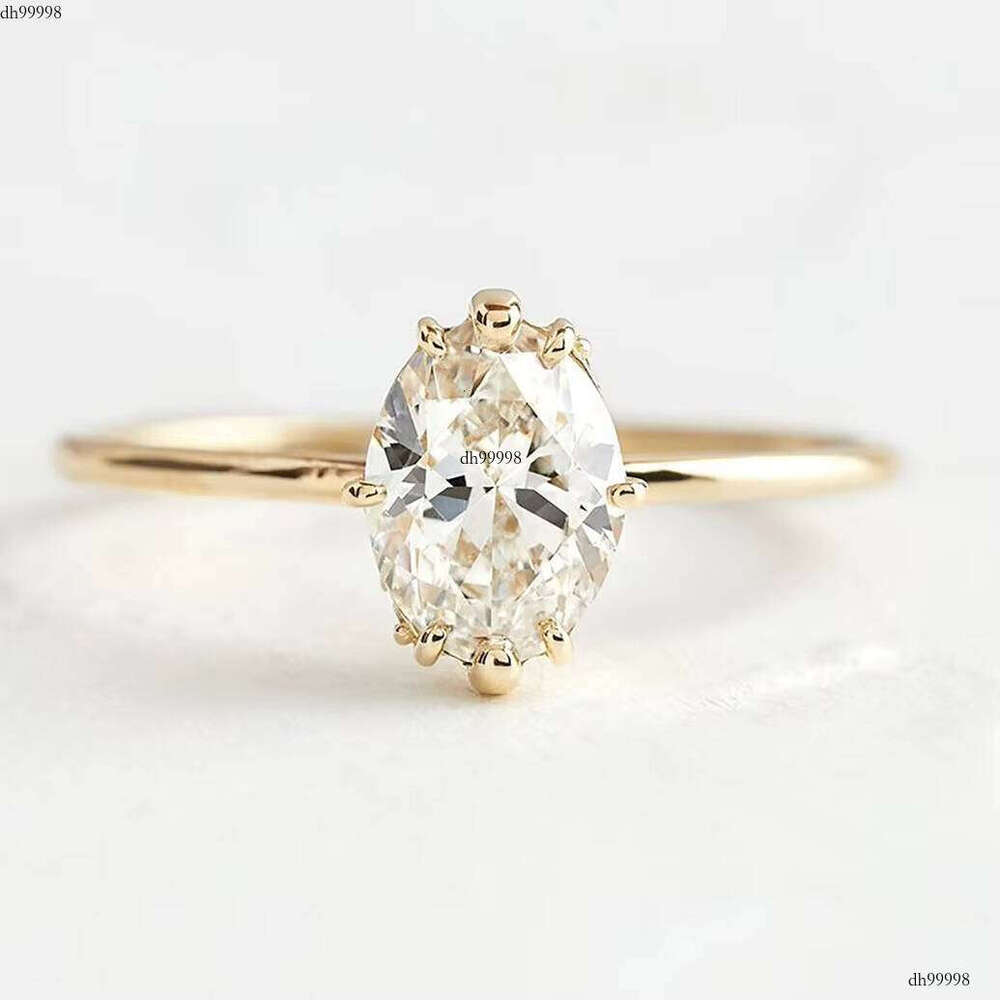 Luxury VVS Moissanite Chain Ring Crystal Promise Engagement Gold Plated Sterling Silver Ring