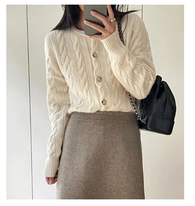 Designers S Ceiling Swellable Wool Fried Dough Twists Cardigan Women's Twisted Long Sleeve Round Neck Sweater Designer Sweaters