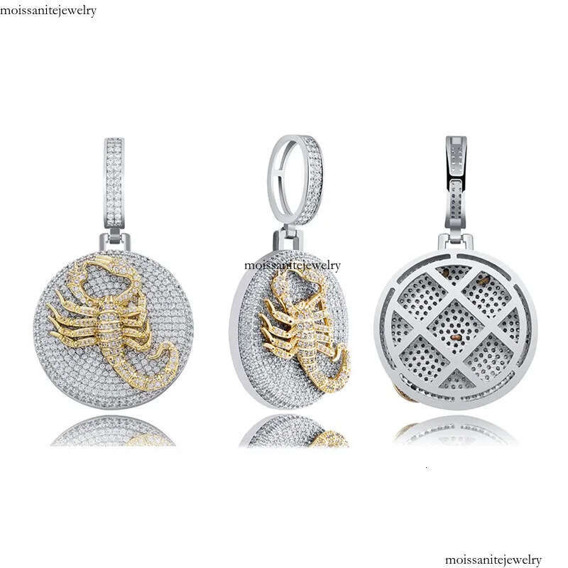 New Trendy Hip Hop Gold Sier Color Prong Setting CZ Scorpion Pendant Necklace with 24inch Rope Chain for Men Women
