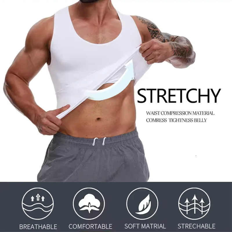 Mens Slimming Body Shaper Posture Vest Mens Compression TShirt Body Building Fat Burn Tummy Control Tank Top Under Shirt 250922