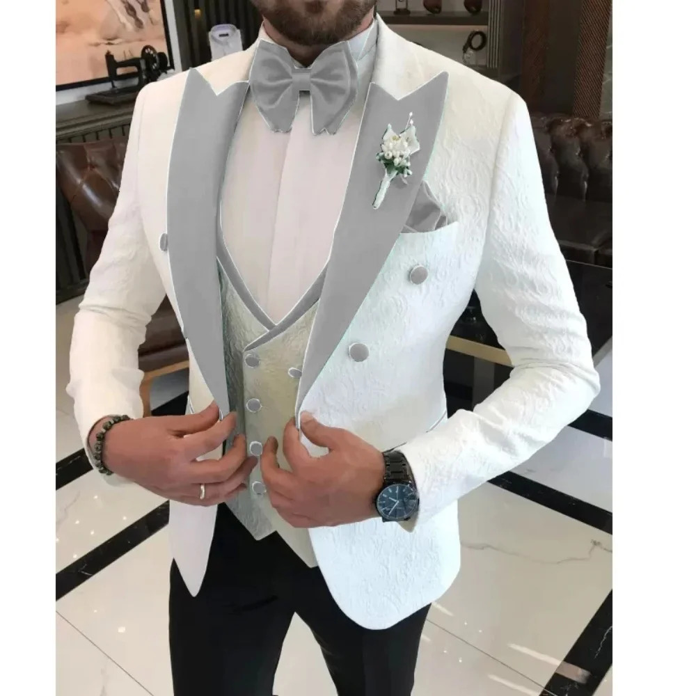 Floral Wedding Suits for Men Double Breasted Jacket with Vest Pants 3 Pieces Lapel Groom Tuxedo Male Fashion Suit 250922