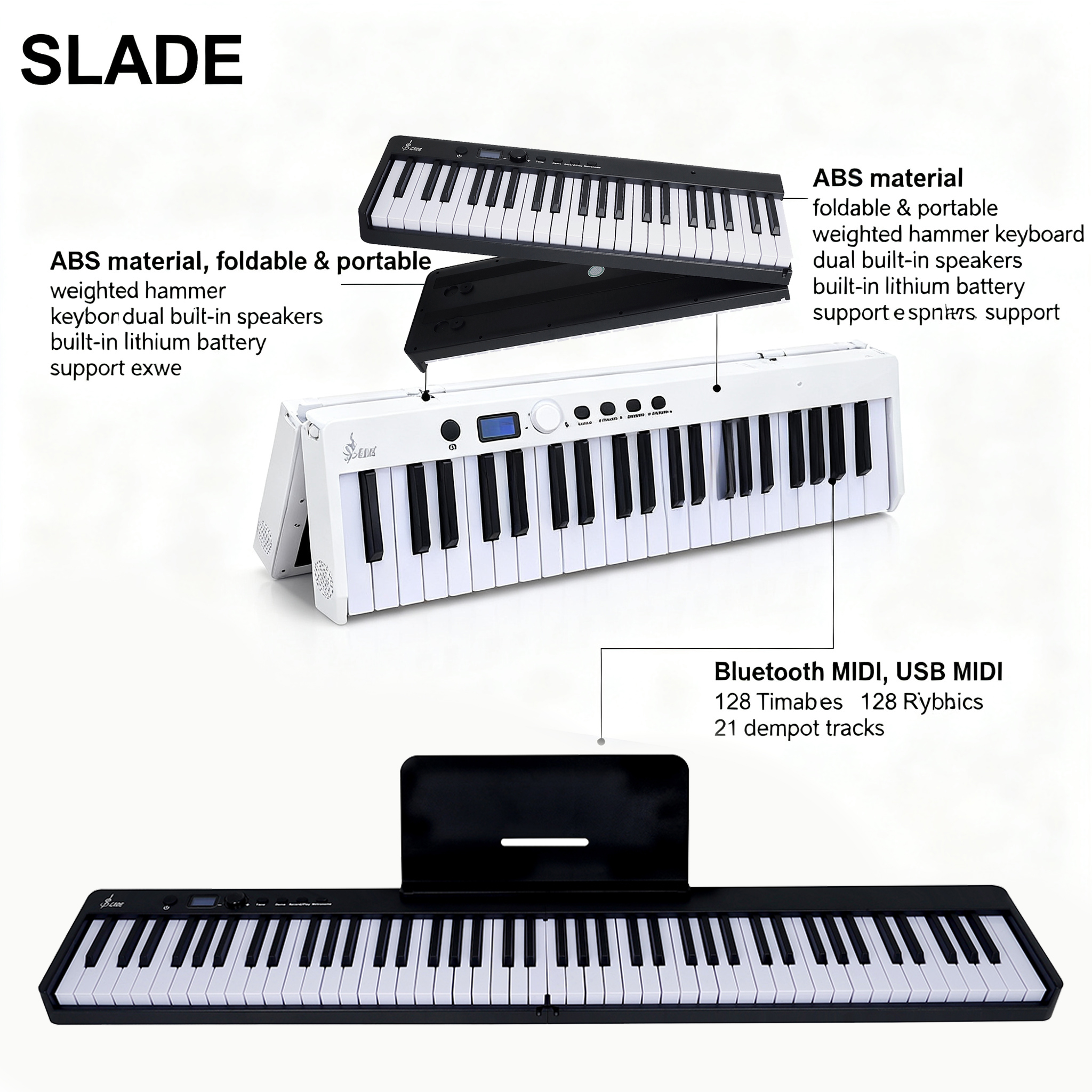 SLADE Affordable 88 Key Professional Electronic Upright Pianos Weighted Hammer Digital Portable Digital Electric Keyboard Piano Black