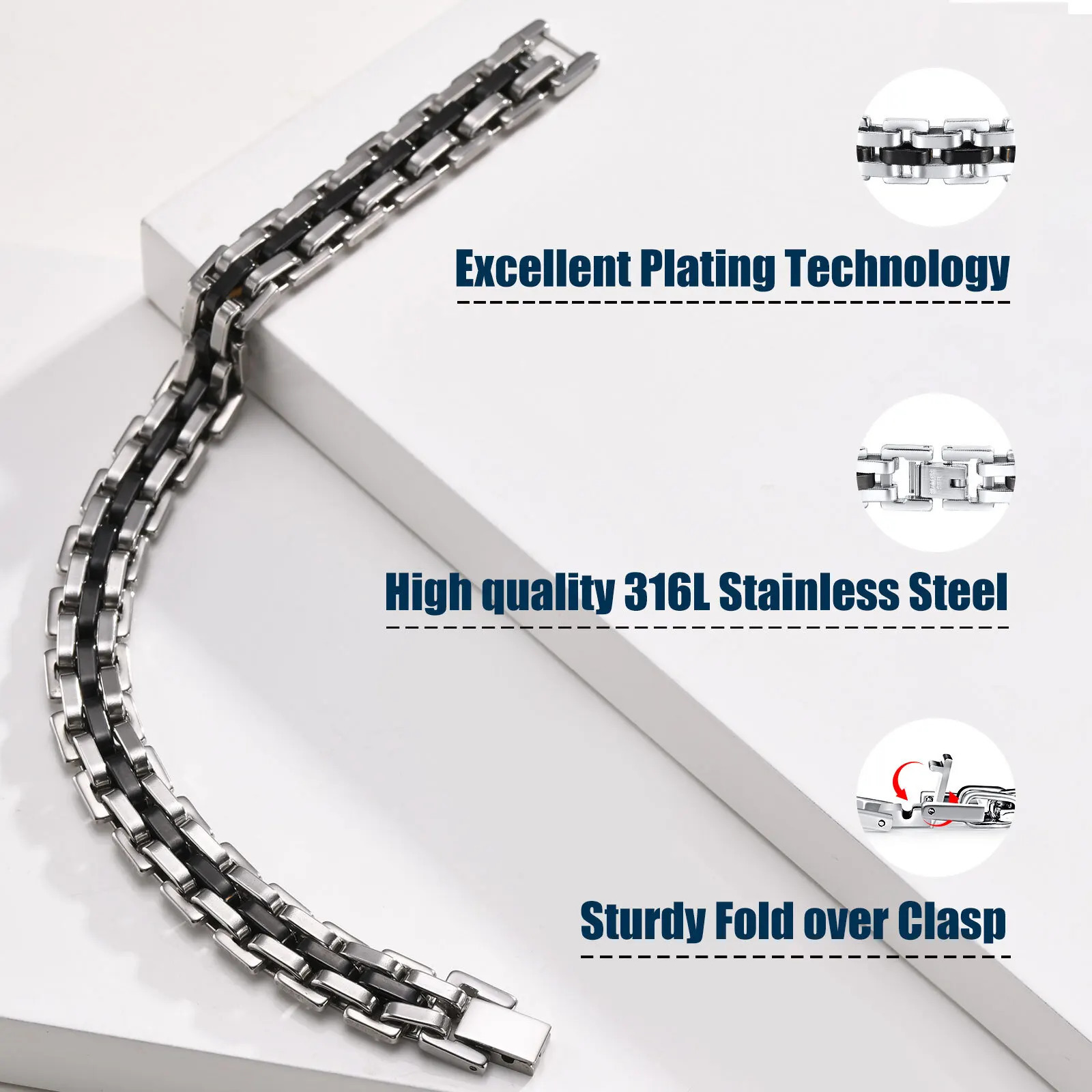 Stylish Strap Chain Boys Men Bracelets Stainless Steel Links Wristband Fathers Day Dad for birthday christmas Gift Jewelry 250925