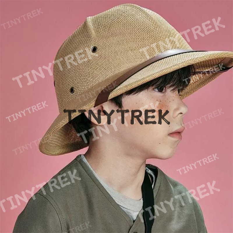 Child Toquilla Straw Helmet Pith Sun Hat For Boy Girl Vieam War Army Parent-child Dome Safari Jungle Miners Cap 220105