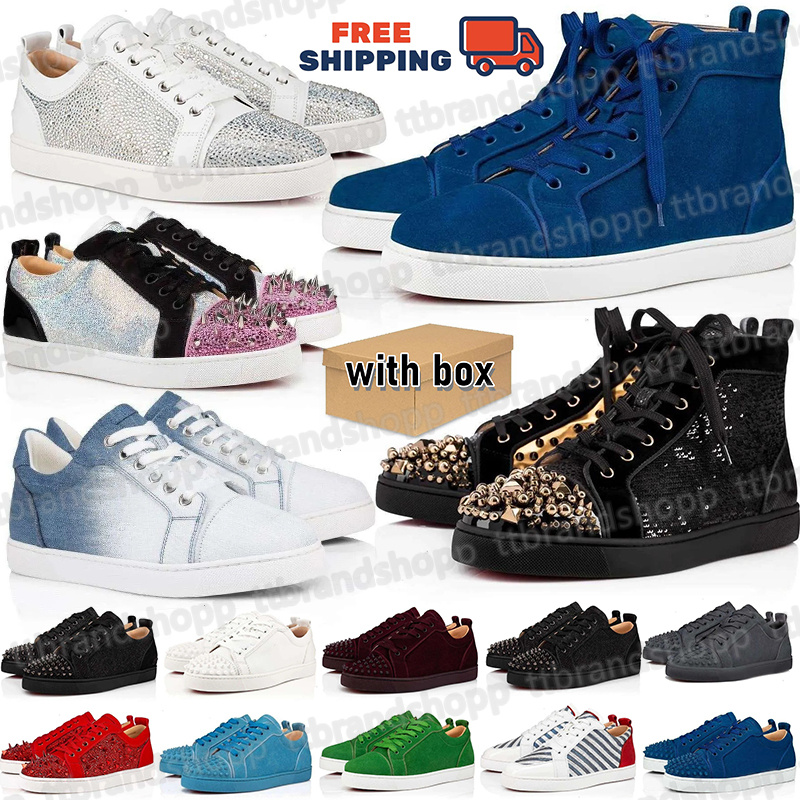 Luxury Designer Low Dress Shoes Mens Casual Glitter Grey Rivets Leather Suede Camo Green Men Women Fashion Spikes Office Career Wedding Trainers Sneakers With Box