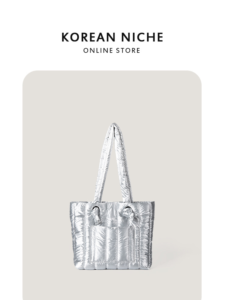 2025 Autumn/Winter New Korean-Style Down Cotton Jacket, Small-Batch Design Single-Shoulder Handbag Large-Capacity Commuting Tote Bag