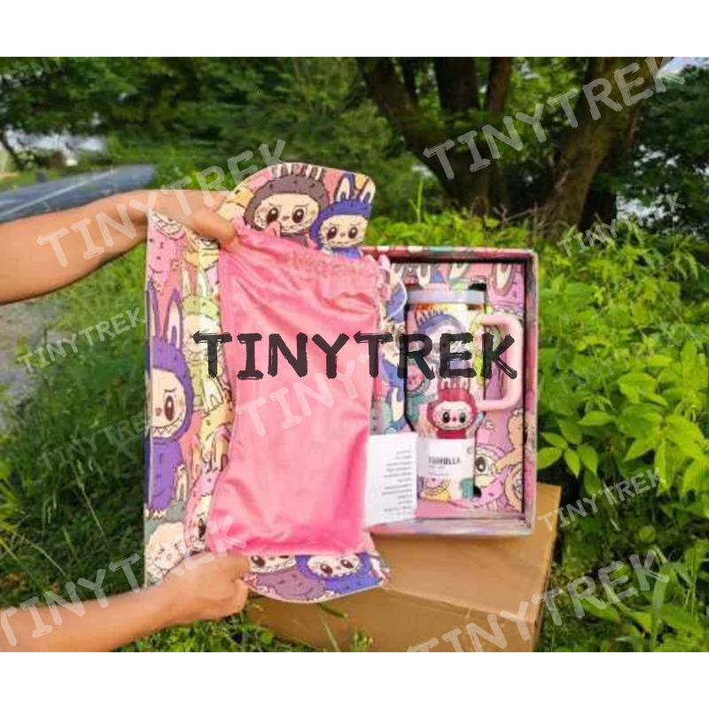 New labubu 40OZ stainless steel drum type tibial drive insulated with straw and lid large capacity car cup X250612