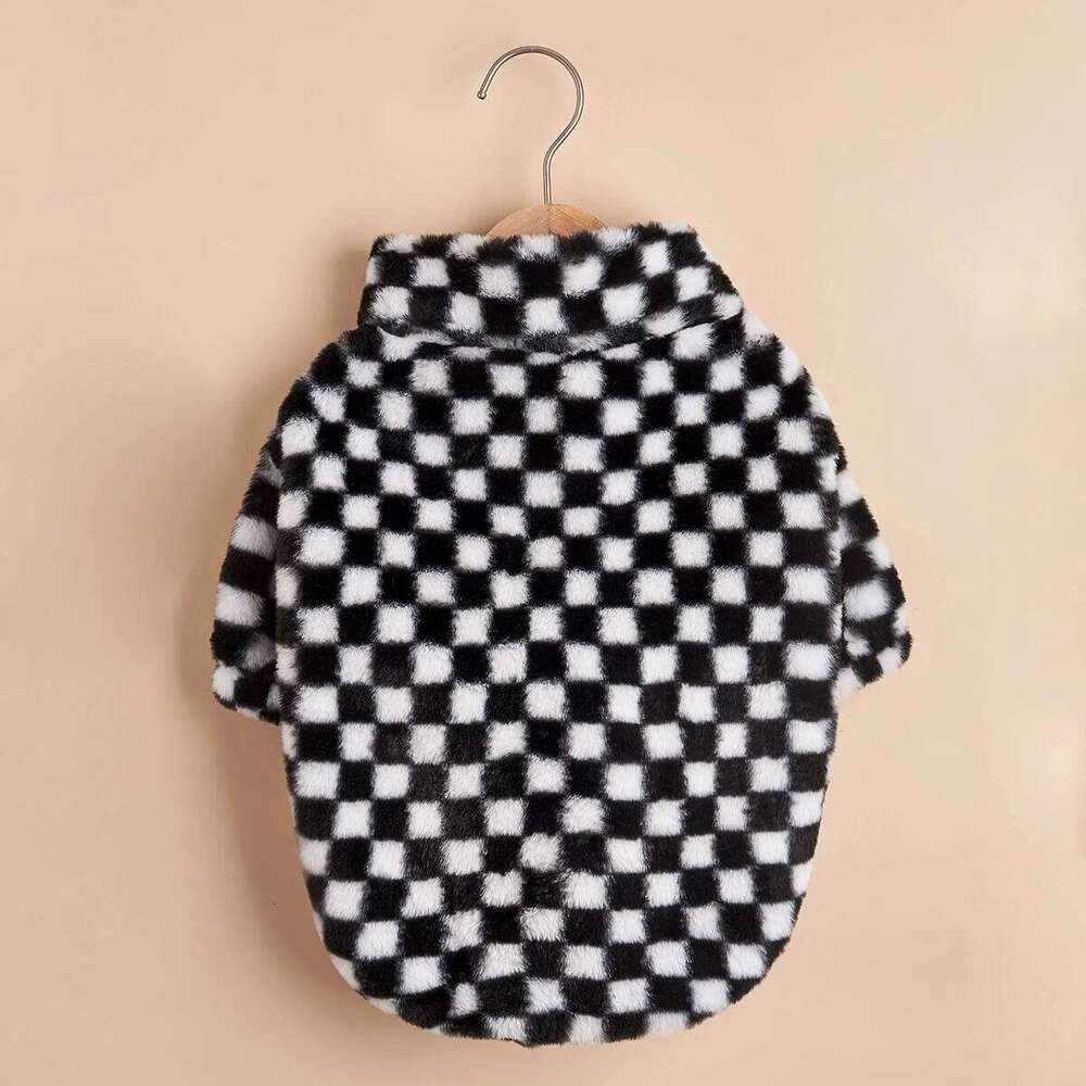 Dog Clothes Designer Winter Dog cat Coat French Bulldog Plush Warm Puppy Jacket Fashion Black White Plaid Small Medium Dogs
