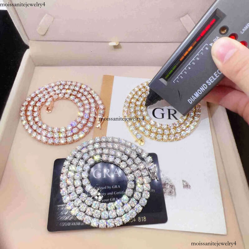 Designer Jewelry Good Price Gra Certified Vvs Moissanite Sterling Sier Solid Gold Tennis Chain