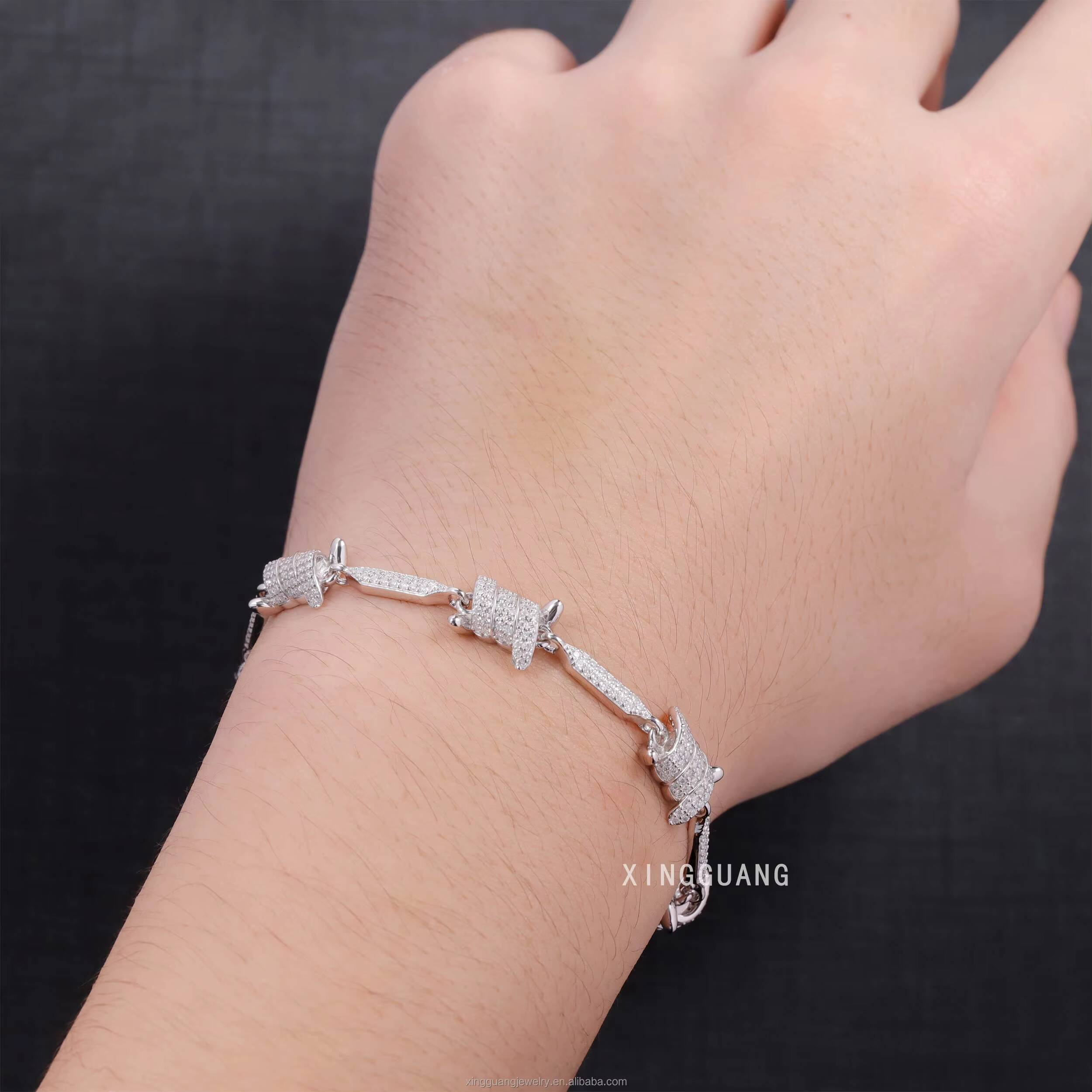 Fashion Style Men Women 8MM Spiked Bracelet VVS Moissanite Diamonds S925 Sterling Silver Knots Link Cuban Bracelet Jewelry