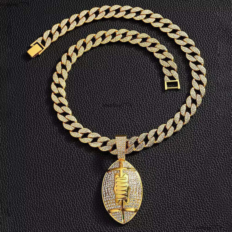 DHcollections Men's Hip Hop 15mm Miami Chain With Alloy And Rhie Dias Rugby Pendant Necklace