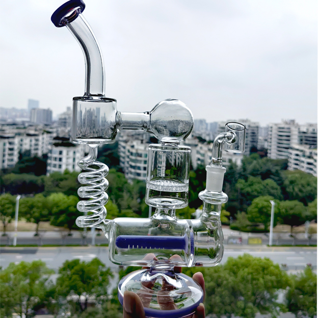 Condenser Glass Water Pipes Honeycomb Bong Hookahs Recycler Oil Water Bongs Freezable Coil 12.6inchs