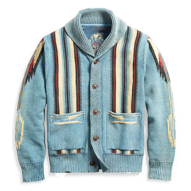 Men s Sweaters Leisure Autumn Winter Wear European and American Vintage Jacquard Sleeve Lapel Knitwear Sweater 230830