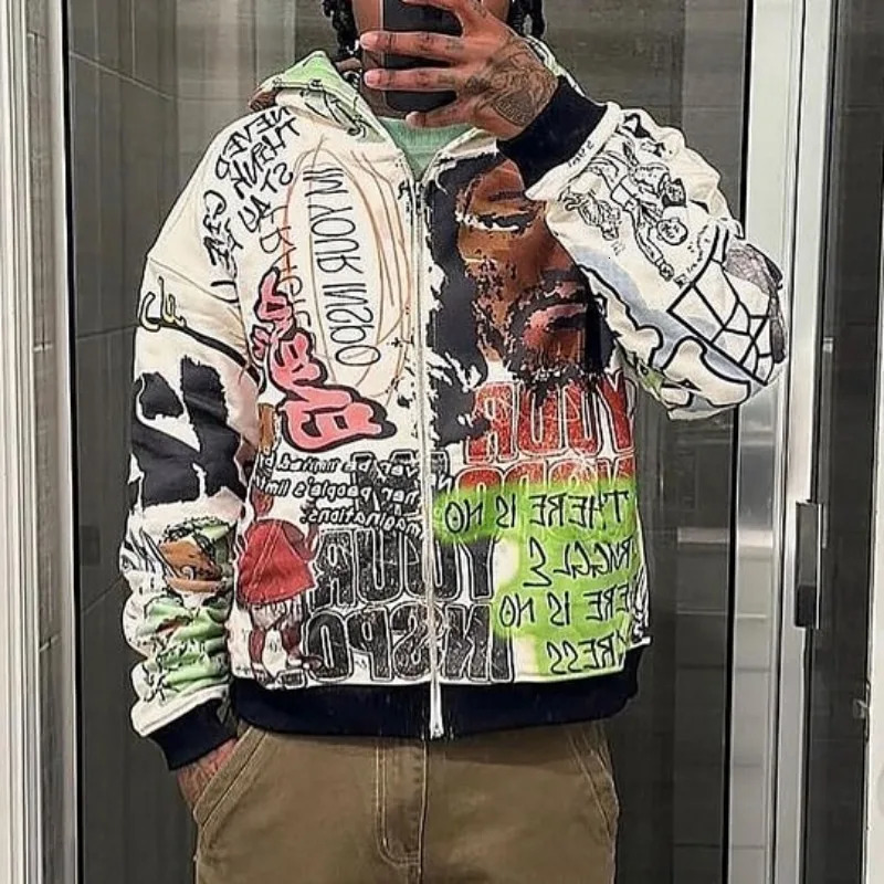 Y2K retro autumn hoodies for men and women printed personalized patterns street style street hooded cardigan long sleeves 250929