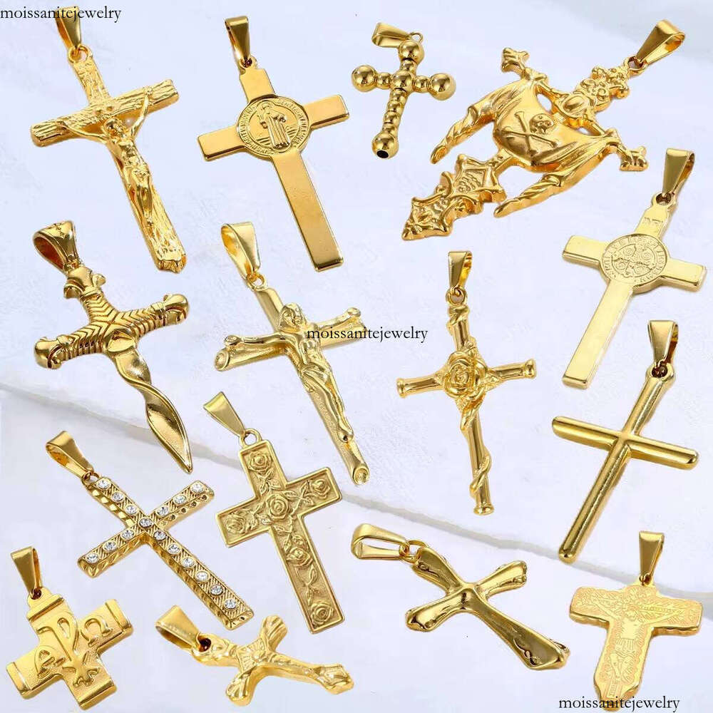 14k Gold Plated sterling silver Christian Religious Jesus Charm Cross Pendant for Women and Men