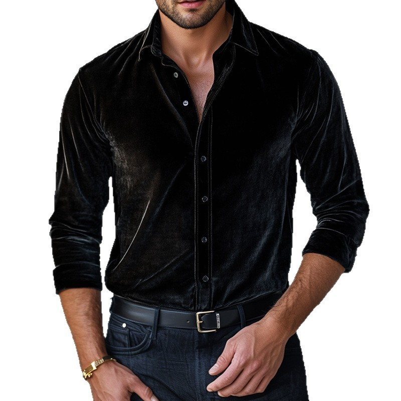 Mens jumpsuit velvet solid color uniform business waist straight leg pocket shirt breathable mens clothing 240605