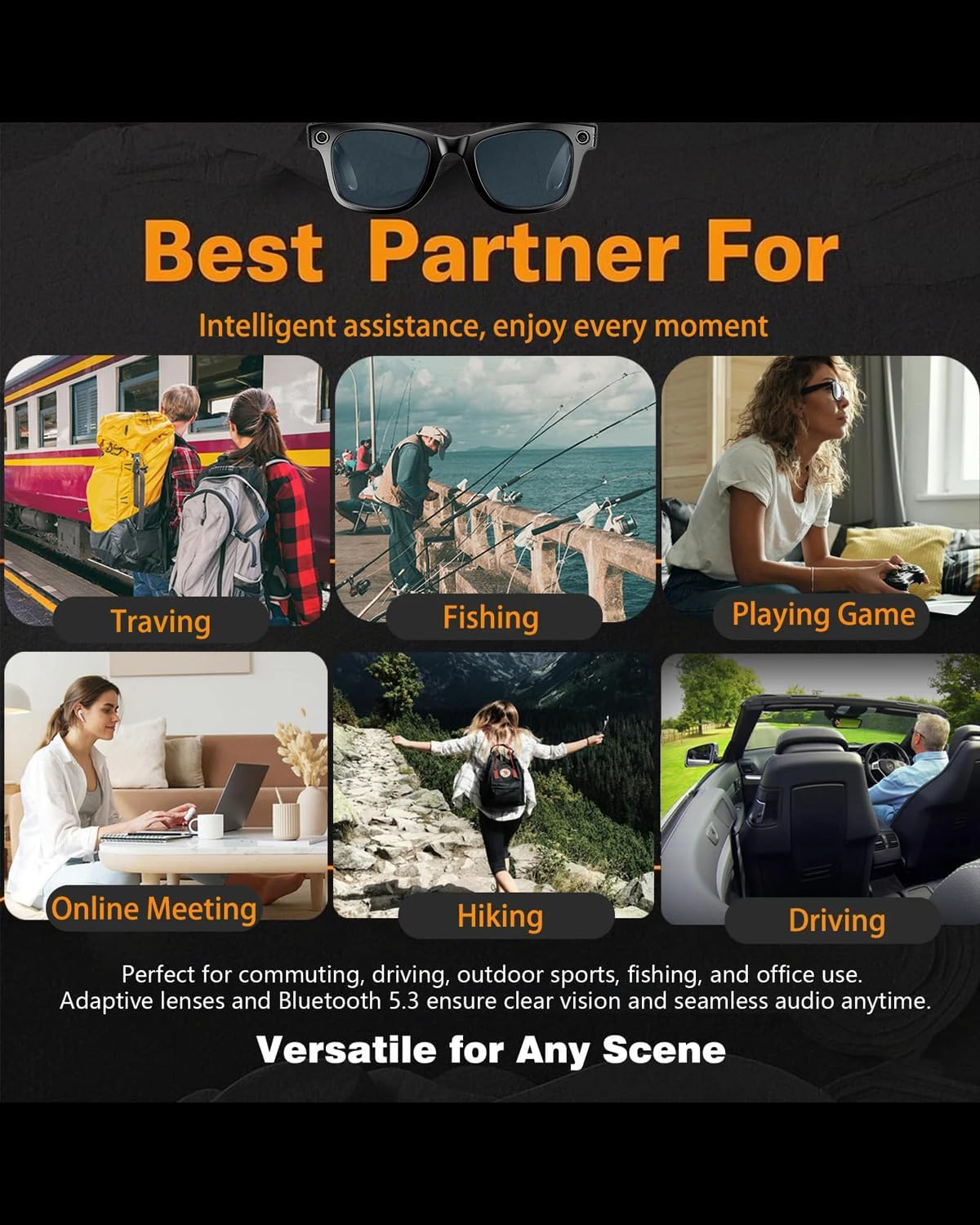 AI Smart Glasses 4K HD Camera, BT Call, 800W Anti-Shake Camera Glasses with Video Recording Dual Mic, Simultaneous Interpretation/GPT Identify Objects