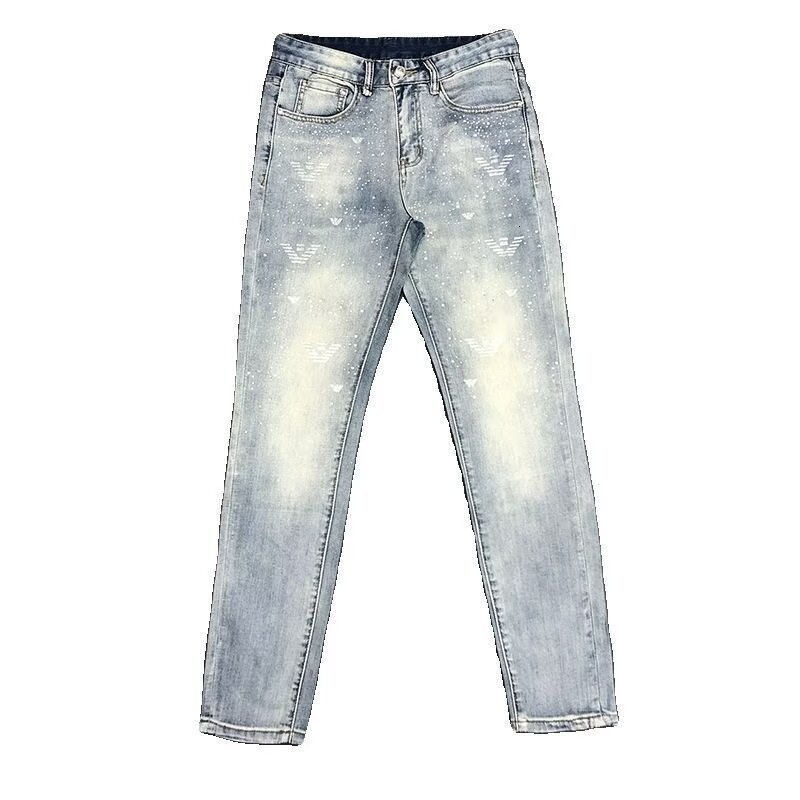 2024 New Fashion Starry Sky Rhinestone Jeans Trendy Mens Summer Thin Stretch Slim Fit Skinny Shiny Trend 240925
