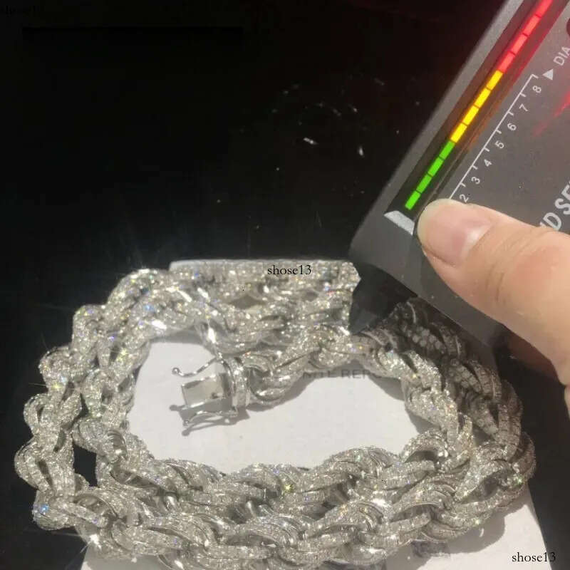 Chains 12mm 18-24inch Sterling Sier Passed Test Moissanite Rope Chain Necklace for Women/Men Nice Gift
