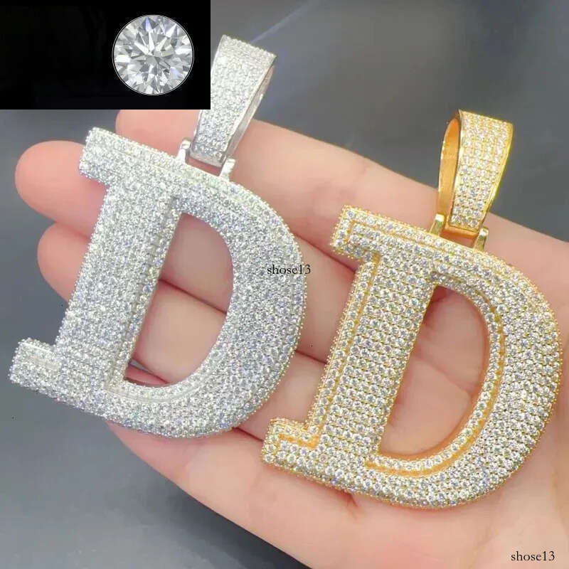 A-Z Sterg Sier Shiny VVS Moissanite Letter Pendant with 3mm 24inch Rope Chain Jewelry for Men Women Nice Gift