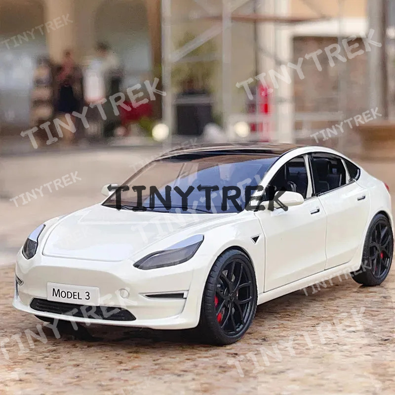 1 24 Tesla 3 Y Alloy Diecast Metal Toy Vehicles Car Model Simulation Sound and Light Collection Kids Gifts 240115