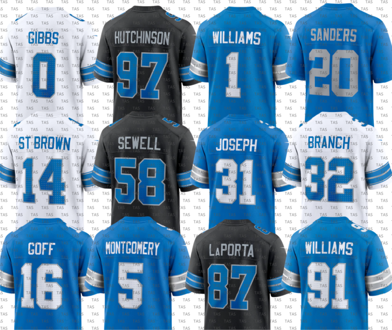 nfl Lions Jersey Amon-Ra St. Brown Jahmyr Gibbs Sam LaPorta Jake Bates Alex Anzalone Jack Campbell Terrion Arnold Tyleik Williams Derrick Barnes Dicaprio Bootle