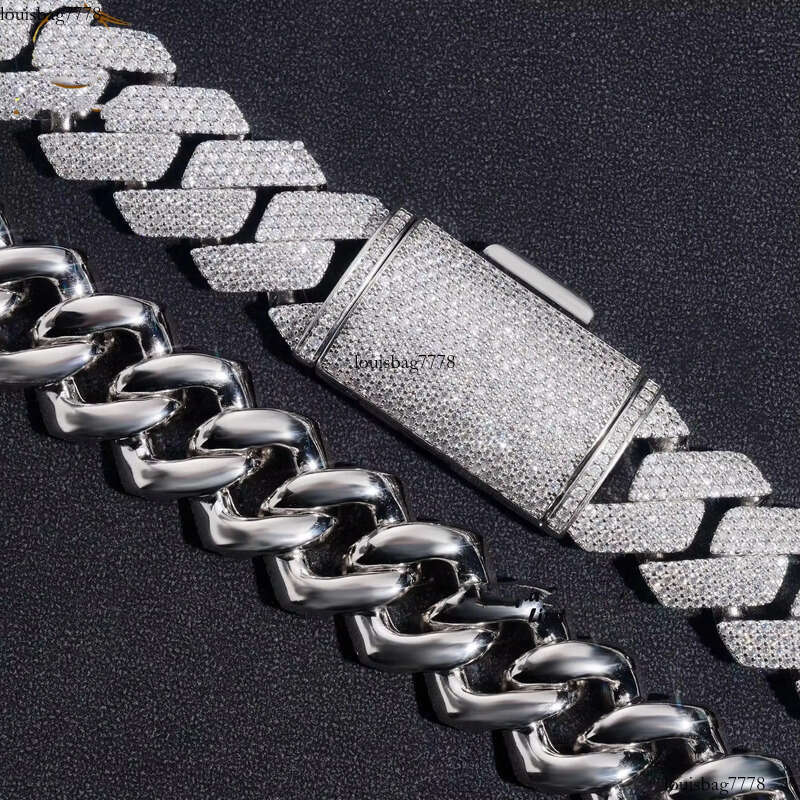 Cuban Link Necklace 3 Row Moissanite 20MM W Gold Chains for Men Prong Chocker S Personalize Iced Out Chain Hip Hop Designer Jewelry