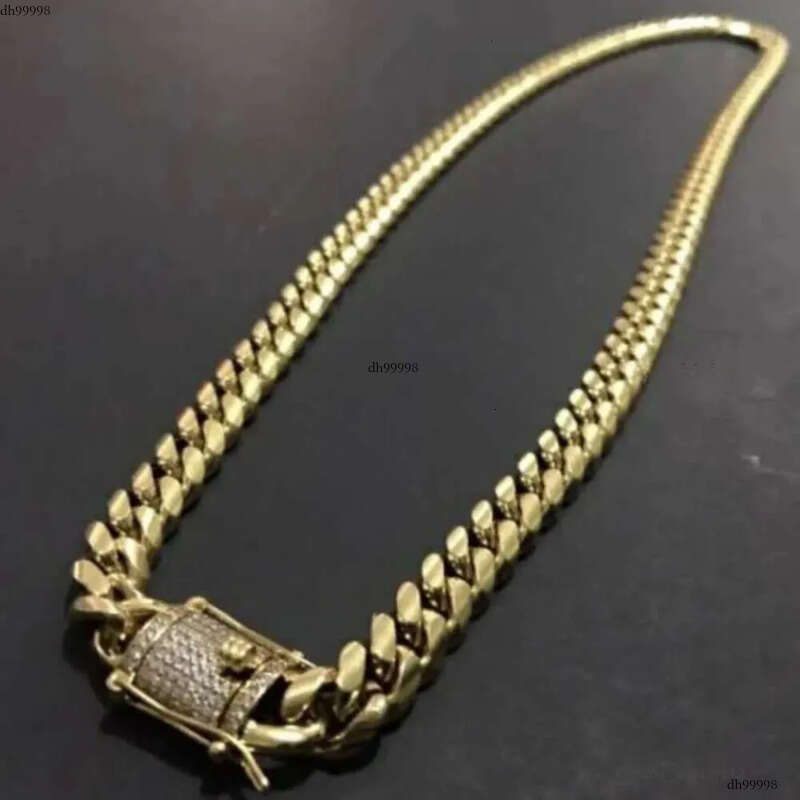 Mens Gold Tone 316L Stainless Steel Necklace Curb Cuban k Chain with Dias Clasp Lock 8mm/10mm/12mm/14mm/16mm/18m