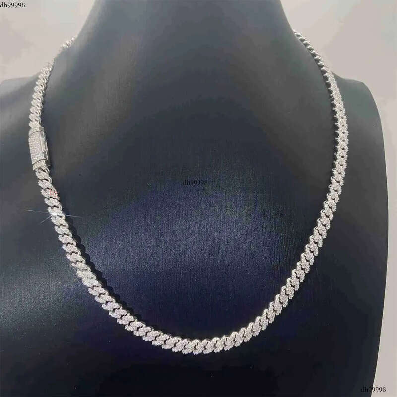 Pass Dia Tester Gra Certificates 6mm 8mm Width One Row Sterg Sier Vvs Moissanite Cuban k Chain Necklace