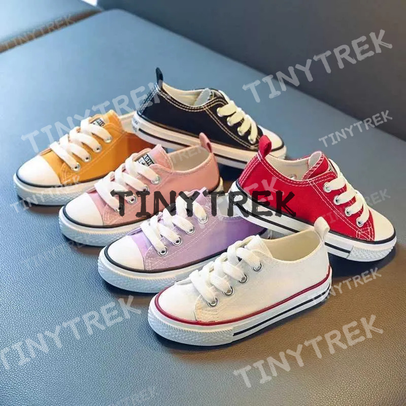 Children Canvas Toddler Kids Classic Lace Up Soft Bottom Non Slip Flat Board Lightweight Breathable Walking Shoes W250225