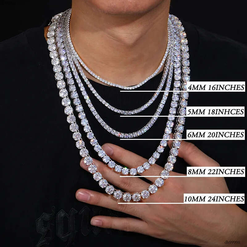 New Hip Hop Full Tennis For Women and Men Original Sterling Sier Unisex Moissanite Chain Christmas Gift2mm