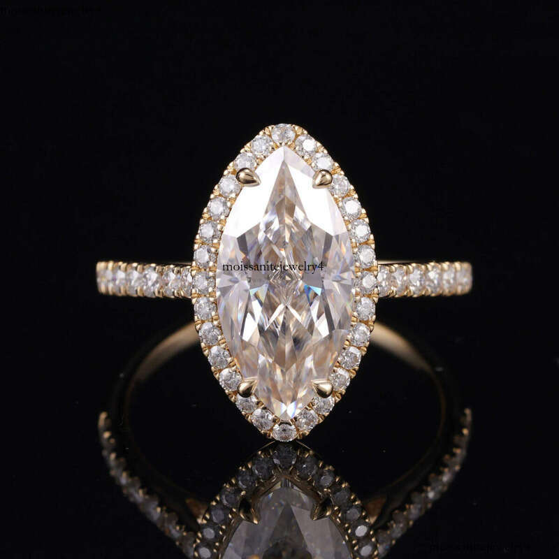 GRA Certificated 14K Gold 3CT Halo Marquise VVS Moissanite Dia Ring Custom Women Fine Engagement Wedding Rings