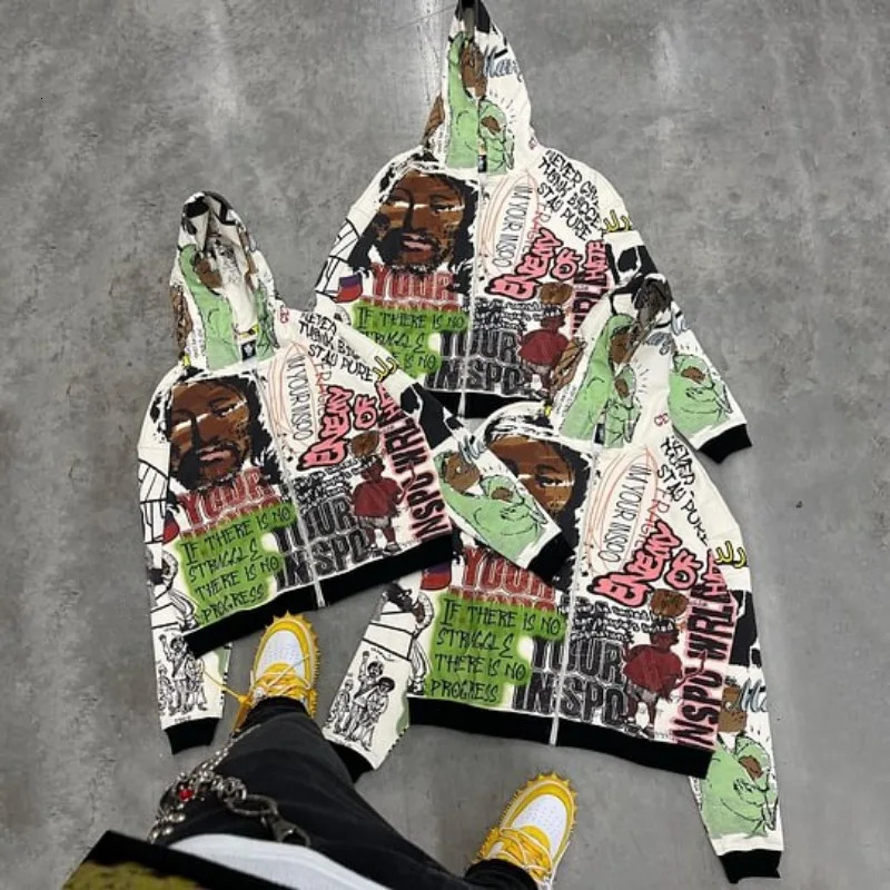 Y2K retro autumn hoodies for men and women printed personalized patterns street style street hooded cardigan long sleeves 250929