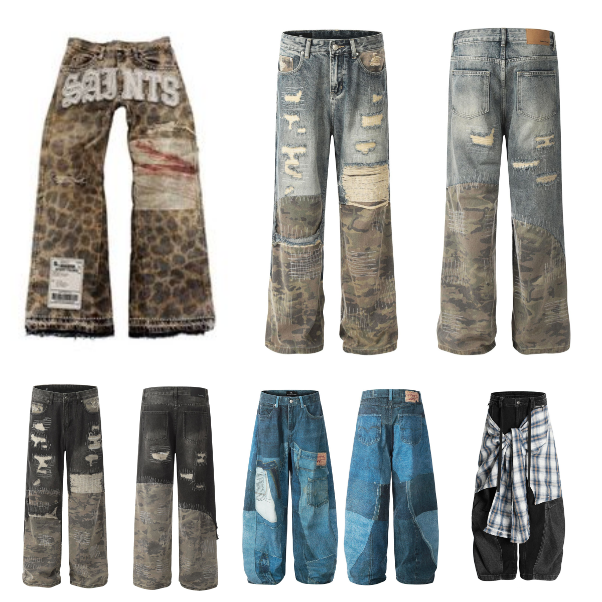 Men's Jeans Streetwear Vintage Leopard Print Luxurious Design Ripped Men Women Harajuku Distressed Denim Pants Y2K Punk Letter Graphic Patch Trou