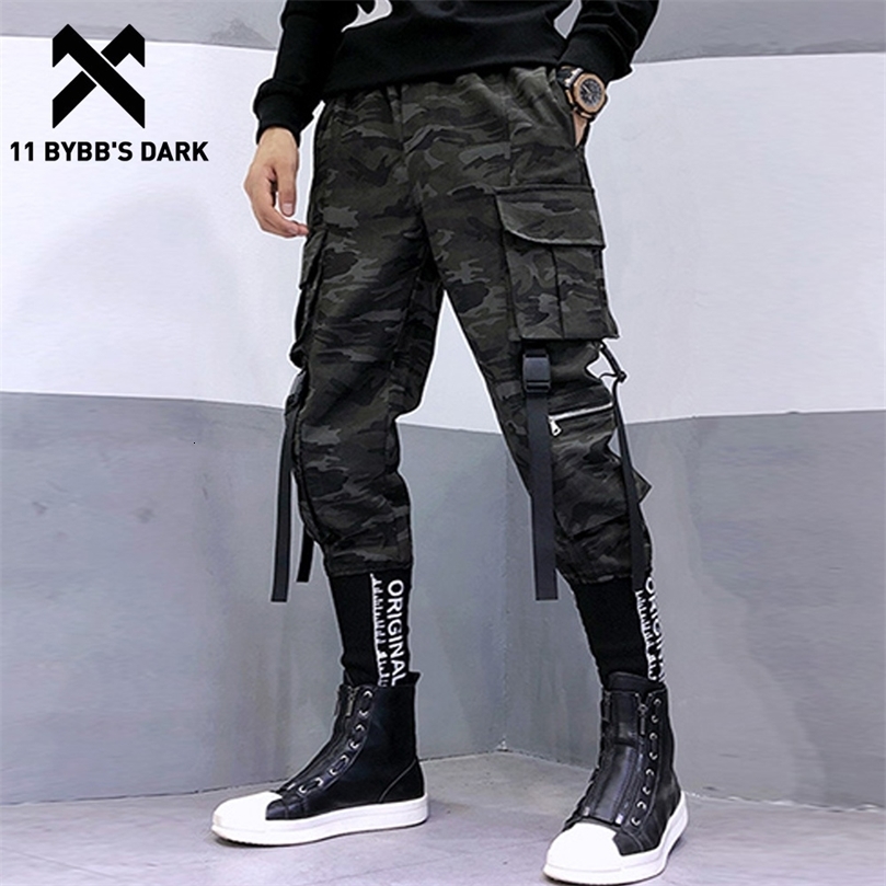 11 BYBB'S DARK Hip Hop Slim Men Joggers Encrypted Embroidered Rib Ribbons Camouflage Casual Streetwear Men Joggers Trousers 201126wtt