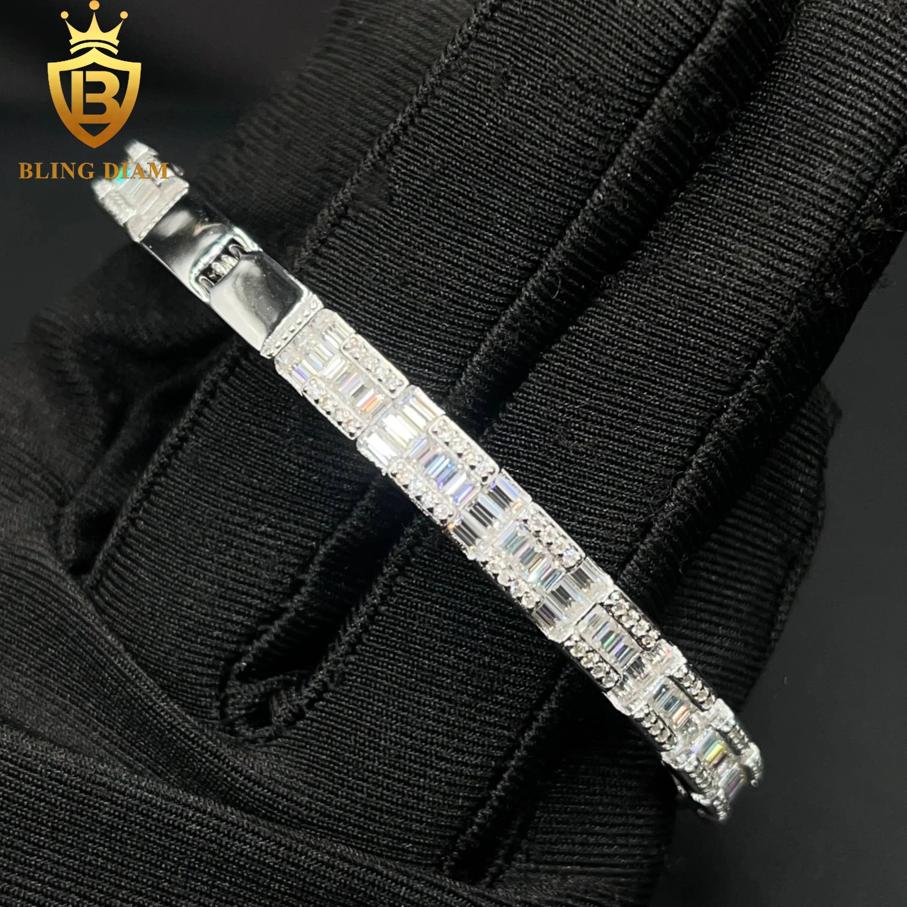 6mm New Hamsa Hand Design Fashion Jewelry Open Bracelet 925 Sliver Iced Out Baguette Moissanite Bracelets