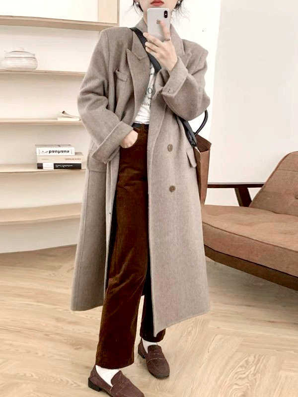 High-end relaxed style double-breasted suit, vintage wool coat, rare French mid-length women's outerwear