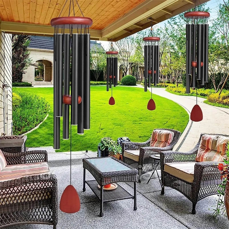 Large aluminum wind chime 37 inches creating a Zen atmosphere for outdoor garden courtyard decoration classic black suitable for living 240530bj