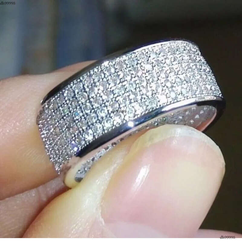 2024 Sparkling Hip Hop 5 Rows Pave Micro 5A Cubic Zircon Wedding Rings Jewelry Sterling Sier Fill Gorgeous Party Women Men Finger Ring Gift
