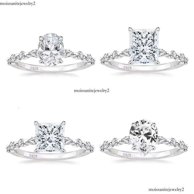 Sterling Silver Princess Oval Cut CZ Engagement Ring Marquise & Round VVS Moissanite Ring Ring Wedding Band Jewelry