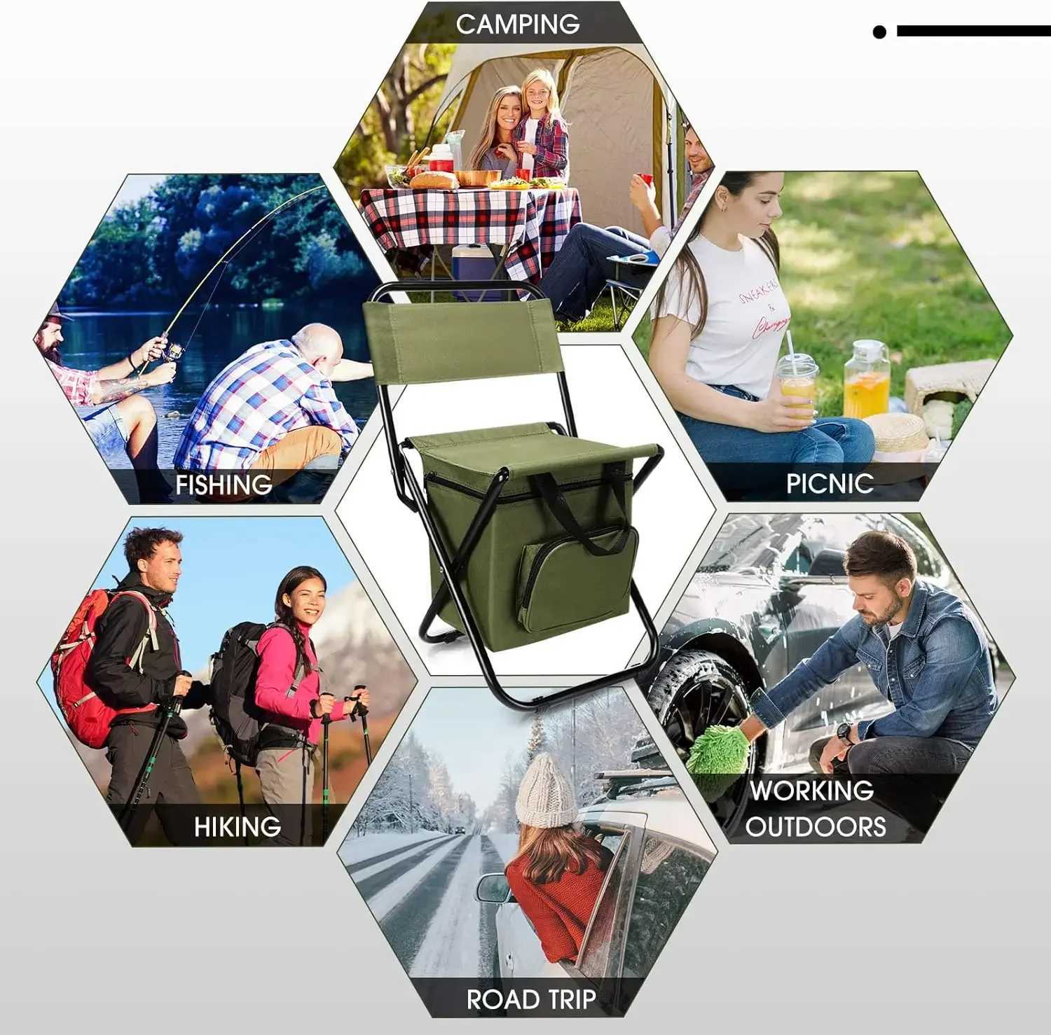 Fishing Stool Detachable Portable Folding Chair Beach Camping Chair with Cooler Bag Backrest Lightweight Outdoor Folding Chair J250930