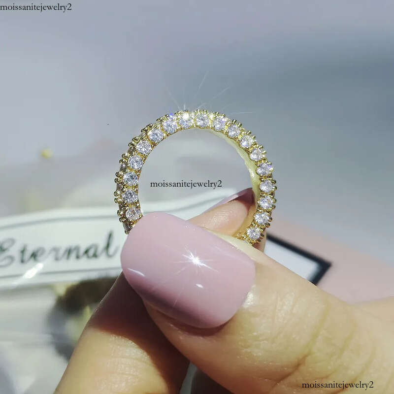 Hip Hop Ins Sparkling Wedding Rings Jewelry Sterling Sier Fill 3 Rows Pave White 5A Cubic Zircon Party Women Rose Gold Engagement Band Ring Gift