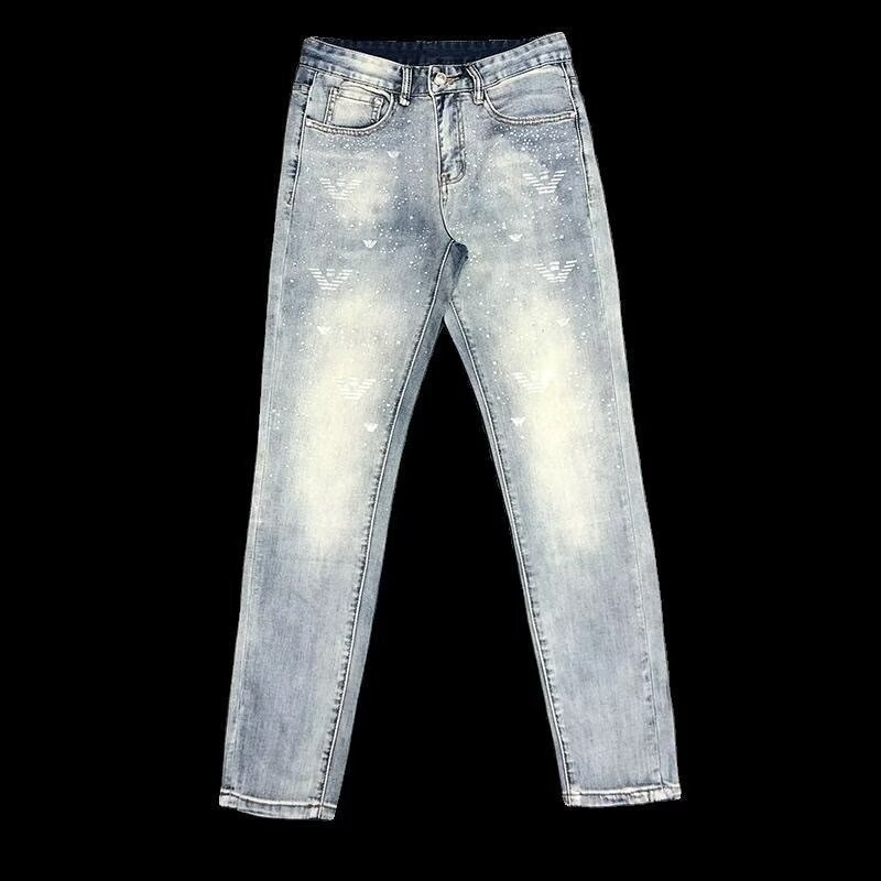 2024 New Fashion Starry Sky Rhinestone Jeans Trendy Mens Summer Thin Stretch Slim Fit Skinny Shiny Trend 240925